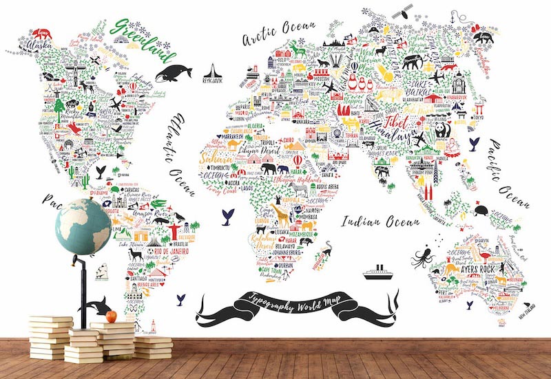 The world in fine detail - 3D wallpaper decoration applied