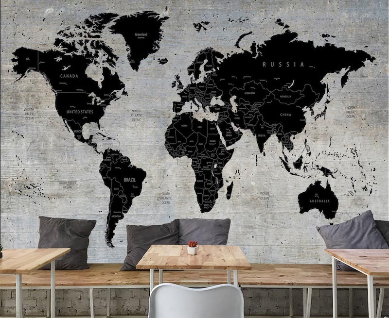 Weltkarte auf Betonwand Tapete | 3DFototapete - 2