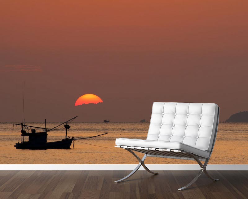 Sunset fishing pleasure - Photo wallpaper decor applied