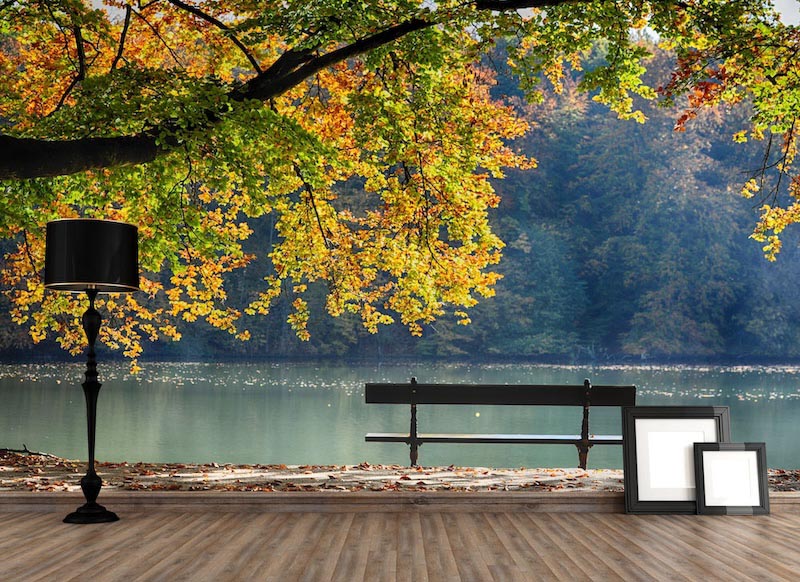 Peace on the bench - 3D wallpaper decoration applied