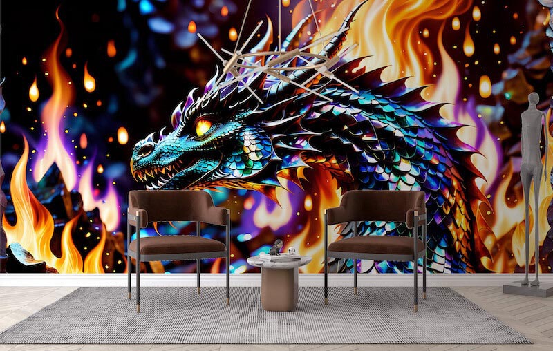 Bunter Drache Tapete | 3DFototapete - 2