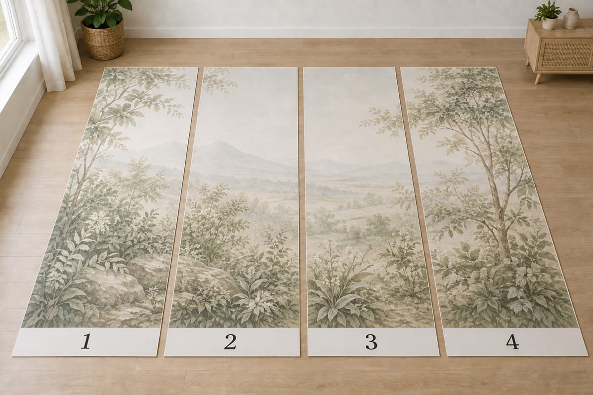 Nummerierte Tapetenbahnen in der richtigen Reihenfolge von links nach rechts