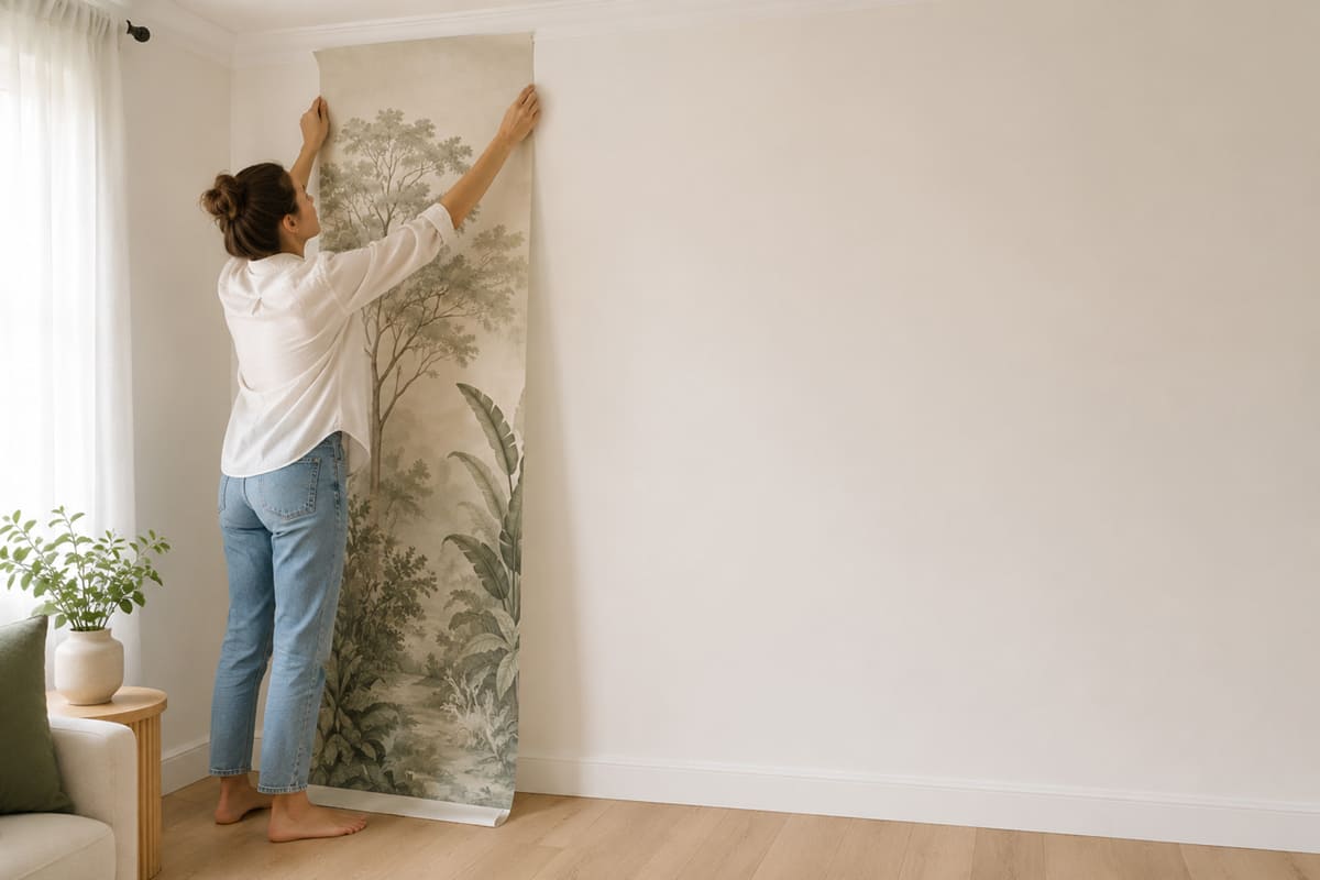 Erste Tapetenbahn an der Wand ausrichten